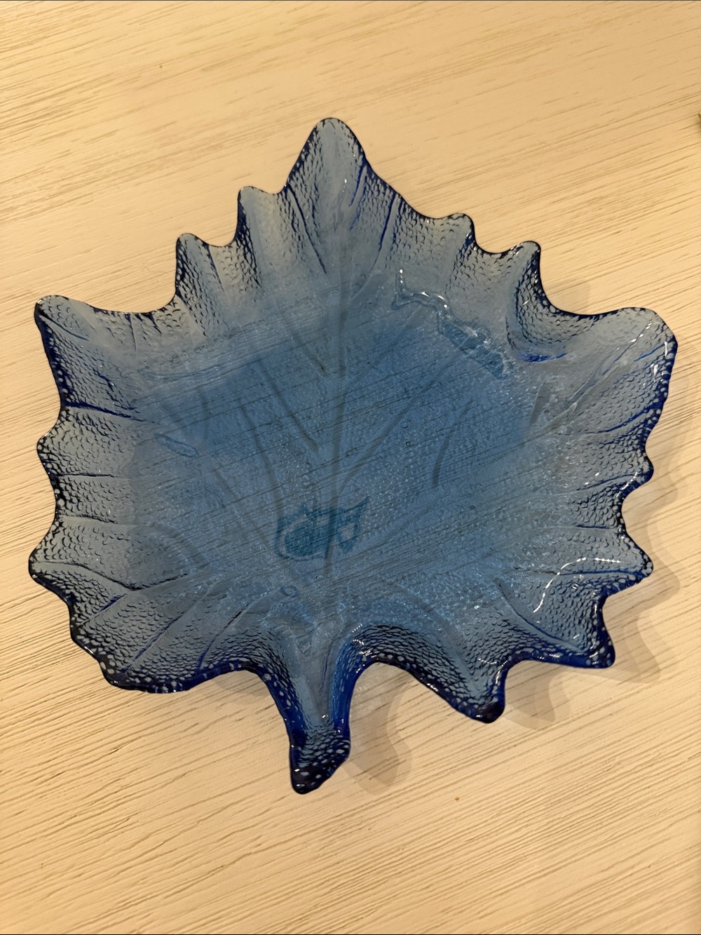 Blue Leaf-Shaped Decorative Glass Bowl - Unbranded